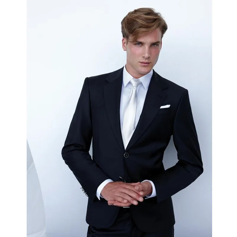 Nový přírůstek Slim Fit Groom Tuxedos Suit Notched klopy Svatební obleky pro muže 3 kusy Trim Fit Groomsman Svatební obleky