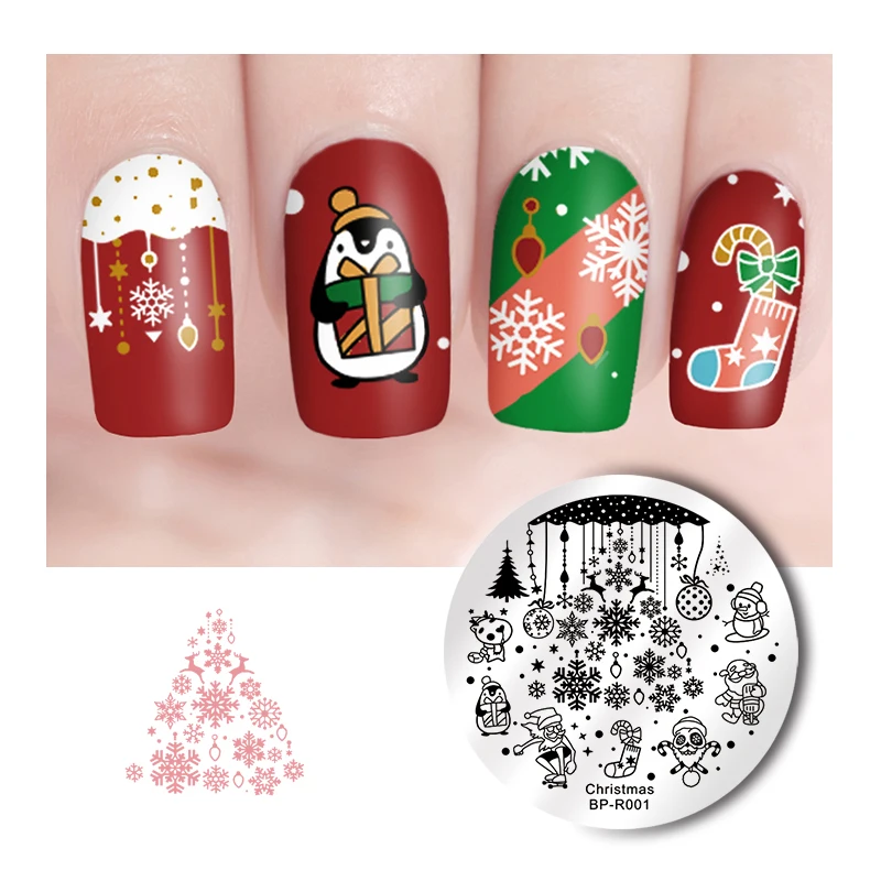 

BORN PRETTY Christmas Series Nail Stamping Plates Xmas Snowflake Nail Art Stamp Image Plate Round Manicure Design Tool