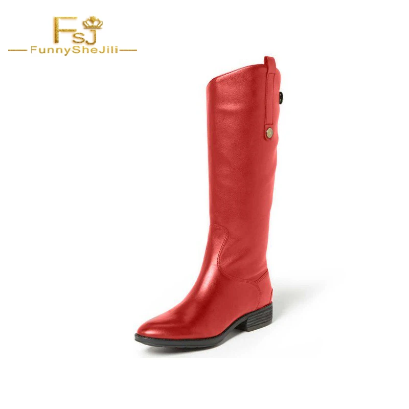 Women's Red Casual Boots Buckle Comfortable Mid calf Boot Falte Pointed