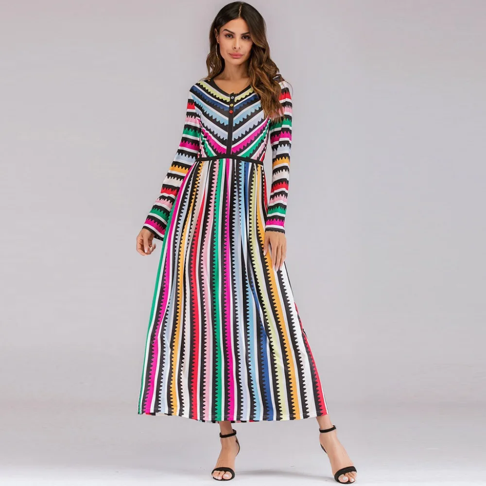

2019 Women Muslim Loose Bell Long Sleeve Arab Dress Islam hijab dress kaftan ramadan muslim dress abaya robe musulmane longue