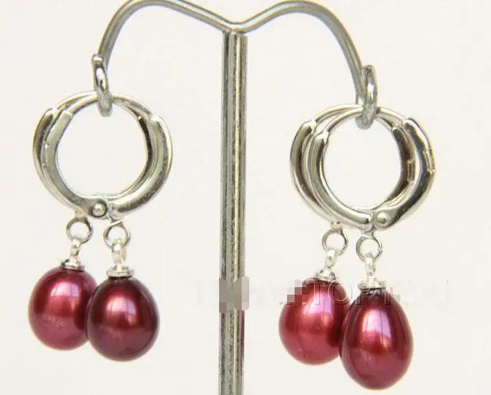 

Wholesale price 16new ^^^^2 piece 10mm drop wine red freshwater pearls Earrings E2648 -Top quality free shipping