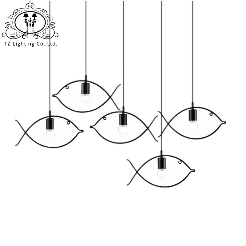 

TZ Vintage LED Fish Cord Pendant Lamp Living Room Study Bedding Room Creative Simple Fish Chandelier