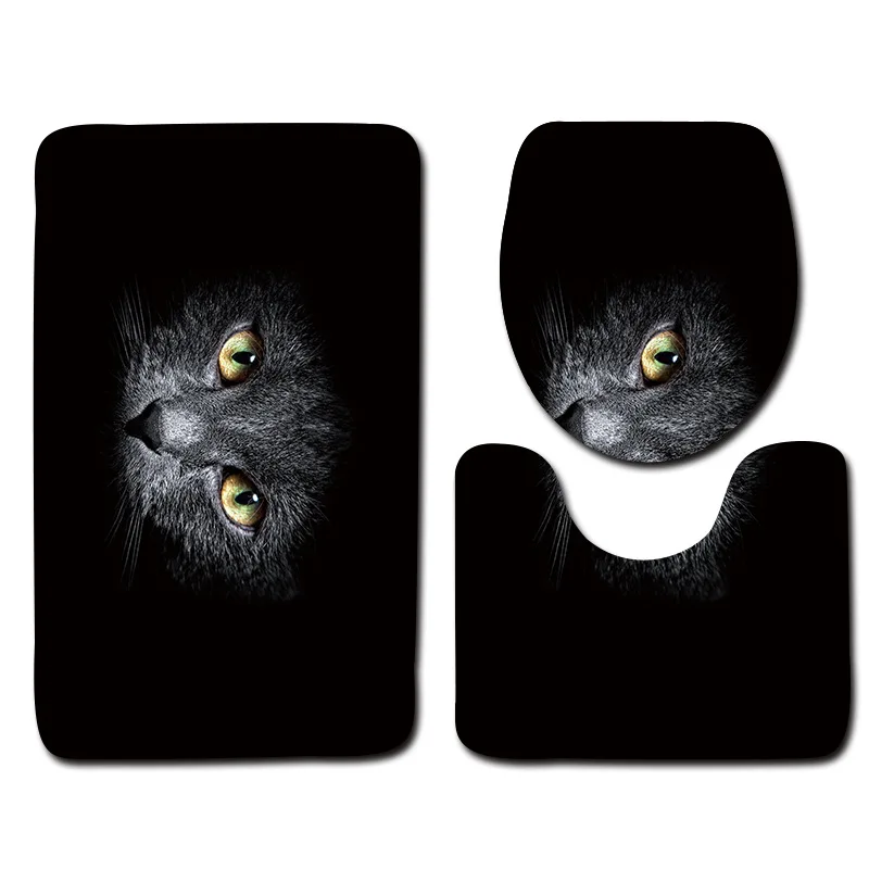 

Black Bathroom Mat Set 3pcs Cat Pattern Anti Slip Bath Mat Soft Foam Bathroom Rug Modern Toilet Mat Sets