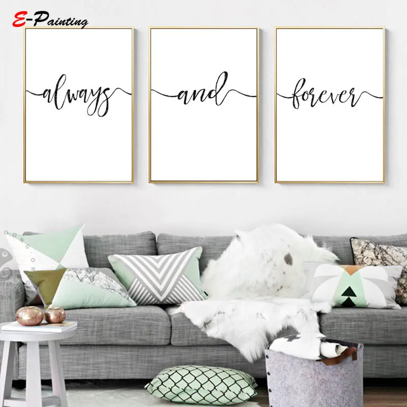 Us 3 6 28 Off Modern Wall Painting Canvas Always And Forever Sign Minimalist Rustic Wall Art Love Couple Bedroom Decor Christmas Gift In Painting