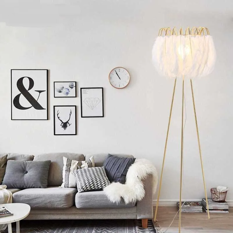Us 388 0 White Feather Floor Lamp Nordic Modern Living Room Bedroom Warm Kids Art Creative Light Wedding Za81047 In Lamps