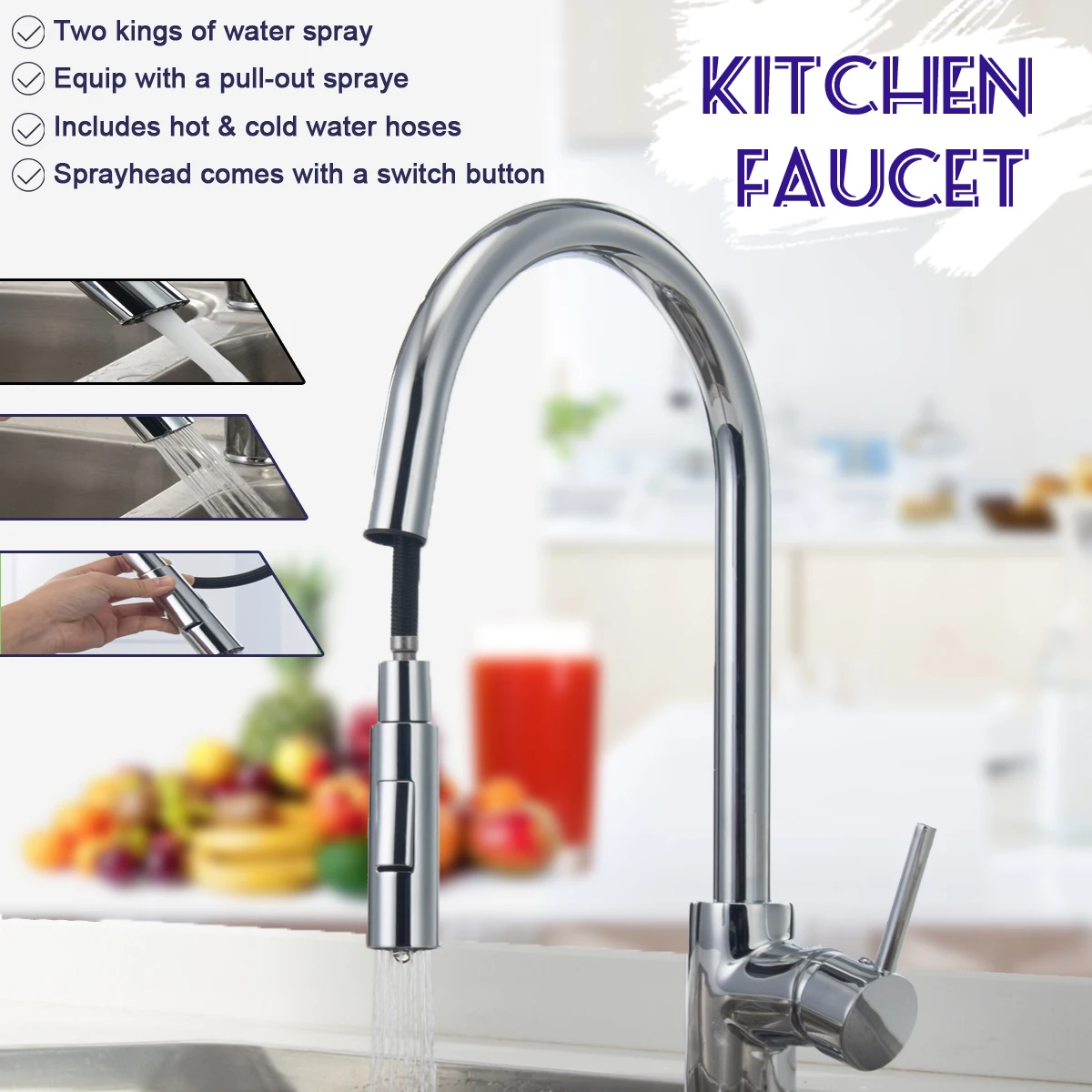 

Xueqin 360 Rotatable Pull-out Sprayer Kitchen Faucet Spout Deck Mounted Single Handle Kitchen Tap Mixer Tap Nozzle Cold And Hot