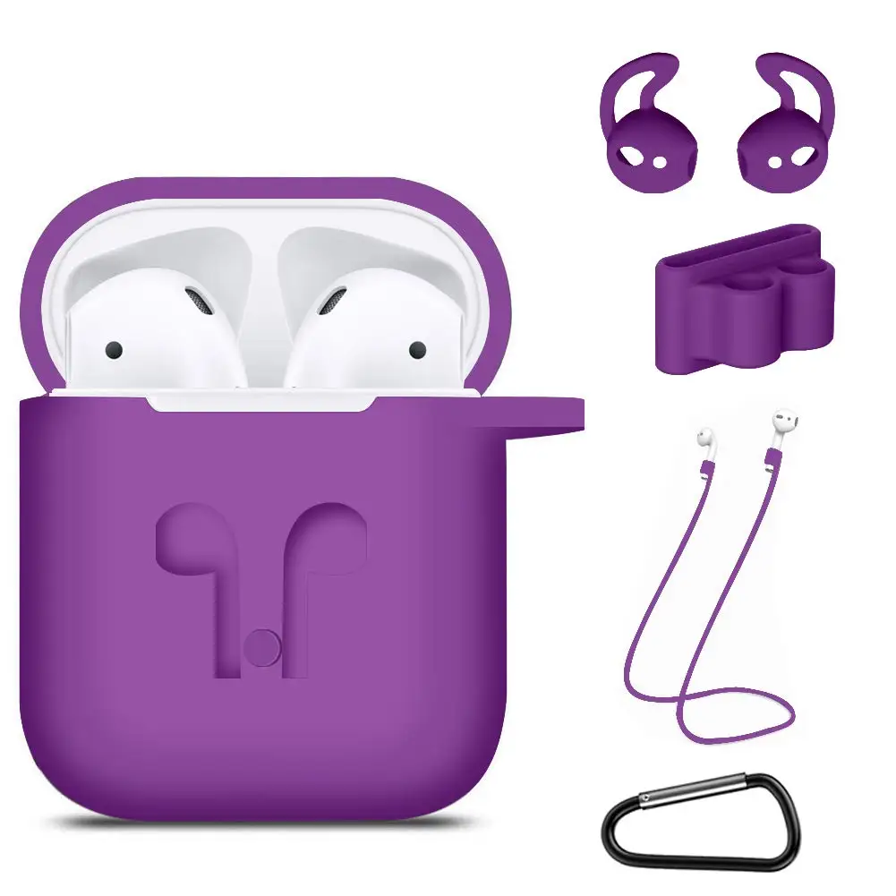 Силиконовый чехол 5 в 1 для Airpods/Airpods ремешок/Airpods крючки для ушей/анти-потеря карабин/Airpods часы ремешок держатель - Цвет: Фиолетовый