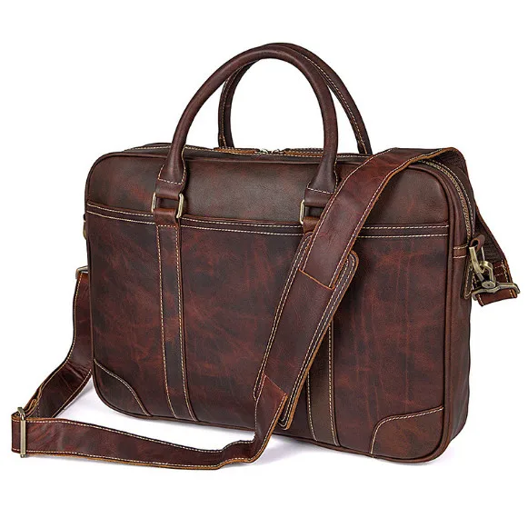 Genuine Leathe men 's handbag 15 inch computer bag business shoulders