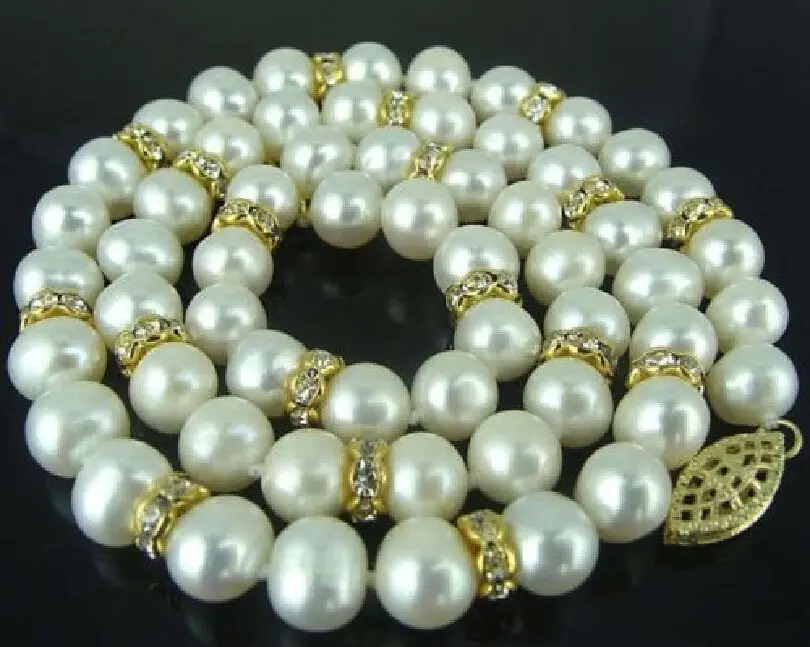 

22" LONG 9-10mm SOUTH SEA WHITE ROUND PEARL NECKLACE CLASP EARRING