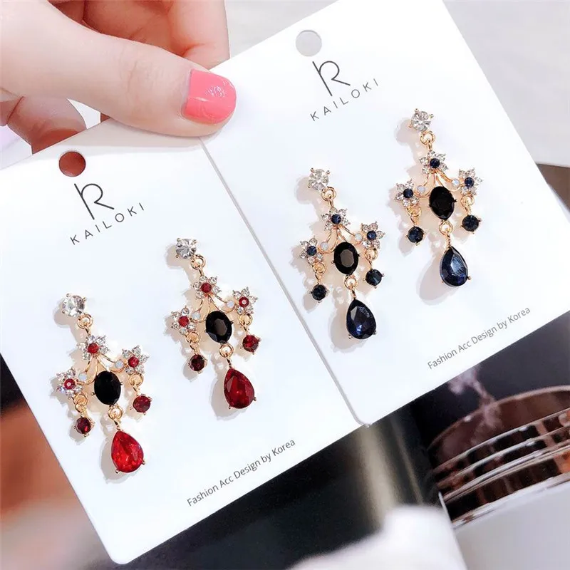 

MENGJIQIAO New Baroque Style Rhinestone Flower Water Drop Crystal Statement Earrings For Women Fashion Party Boucle D'oreille