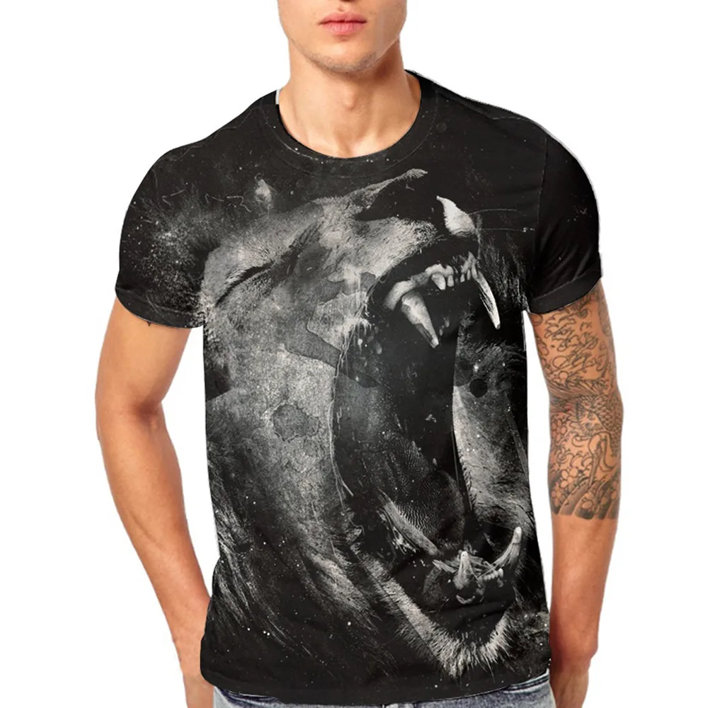 New Hot Fashion Mens Lion 3D Printing Tees Shirt Short Sleeve T-Shirt Blouse Tops For Male Drop Shipping | Мужская одежда