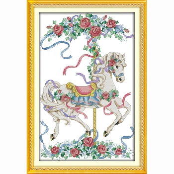 

Rose Trojan Merry-Go-Round Carousel European romantic precision print cross stitch kit Sets For Embroidery kits,cotton threads
