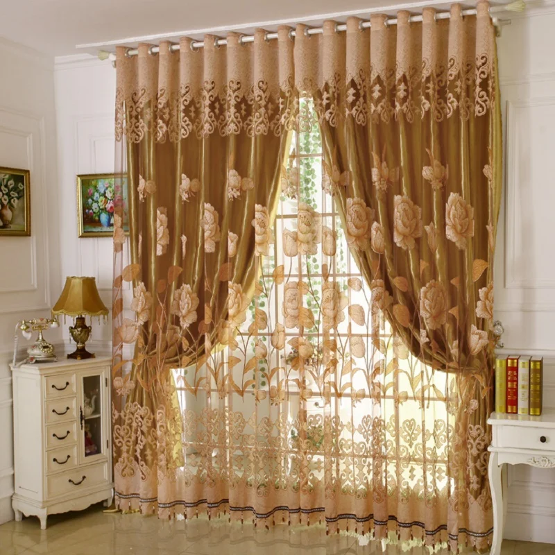 

1 PC Curtain and 1 PC Tulle Luxury Burnout Window Curtains Set for Living Room European Blackout Curtains for the Bedroom