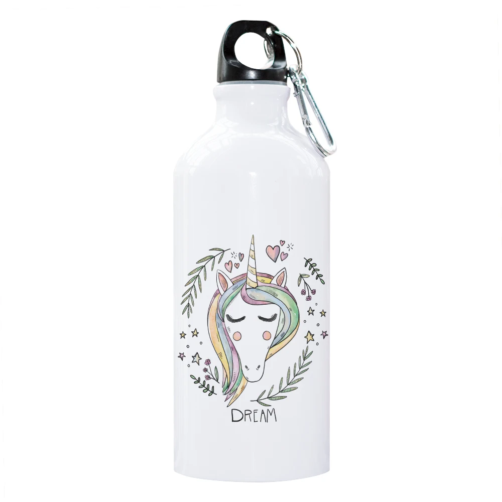 Спортивная бутылка для воды с изображением единорога, подарок на день рождения, креативная Подарочная бутылка с изображением единорога, дешевая алюминиевая бутылка для кемпинга и езды на велосипеде