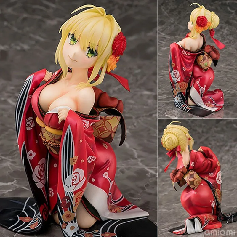 

7 inch Fate EXTELLA Nero Claudius Red Saber Kimono Kneeling ver. Boxed 17cm PVC Anime Action Figure Model Doll Toys Gift