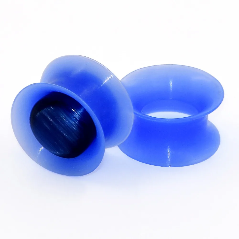 Double Blue Silicone Natural Stone Ear Stretcher Plug Double Flared Ear