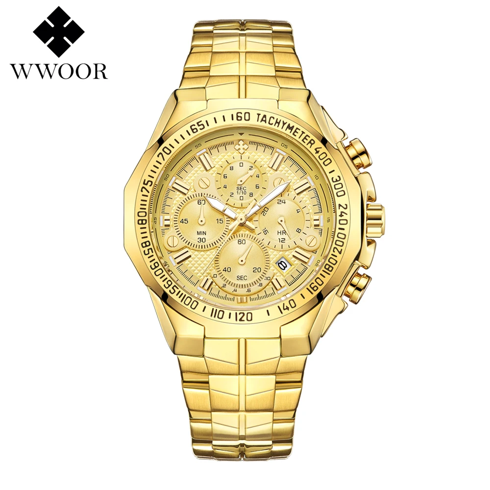 WWOOR Relogio Masculino мужские часы Роскошные Известный Топ бренд Мужская мода Повседневное платье часы военные кварцевые наручные часы золото