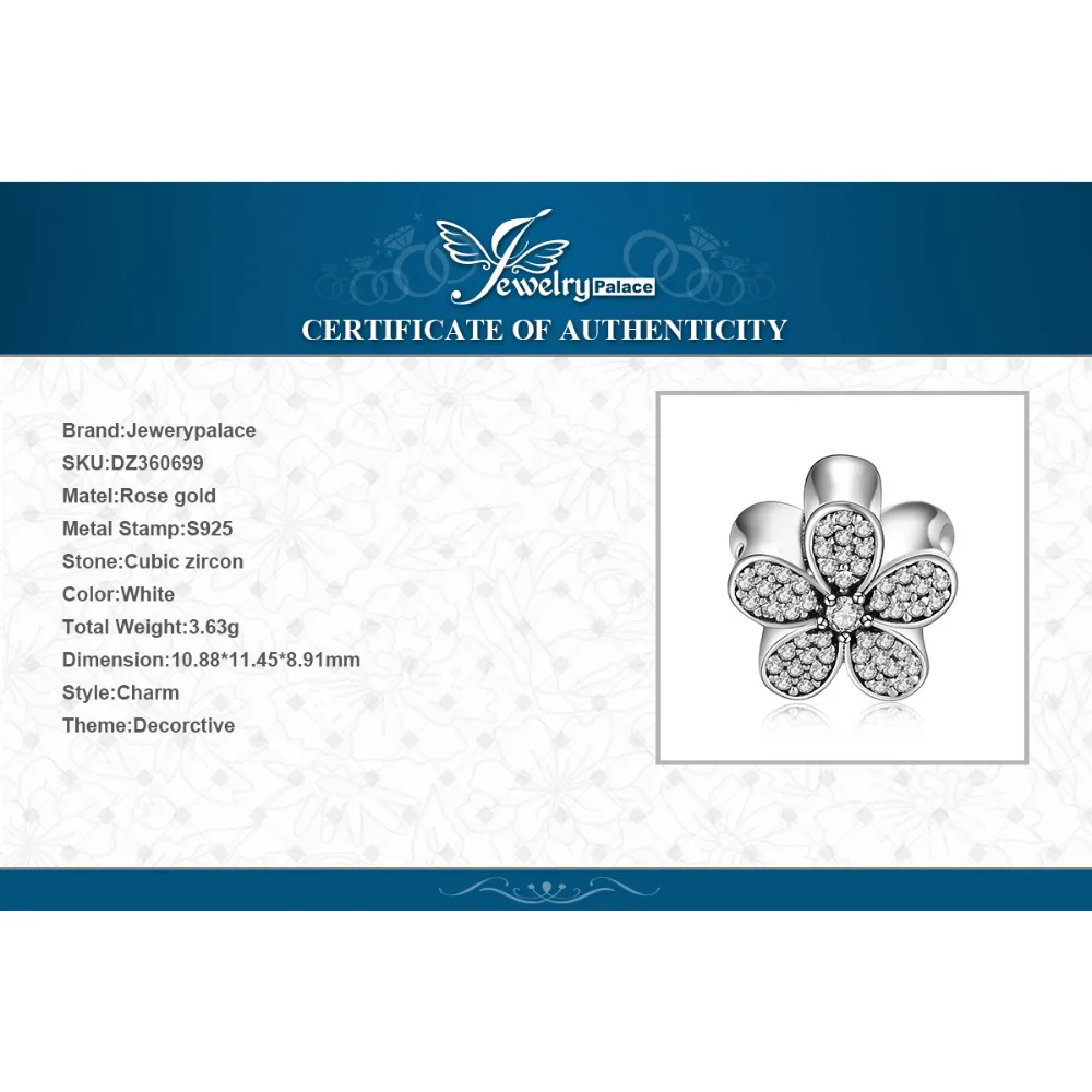 Jewelrypalace 925 пробы серебро мерцающий цветок кубического циркония Муранское Стекло