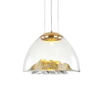 

Modern Simple Electroplated Golden Glass Single Pendant Lamp Nordic Creative Mountain Design LED Restaurant Decorative Lighting