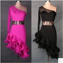 Платье для латинских танцев для взрослых и детей, комплект из 2 предметов для женщин и девочек, платье и пояс, черный/синий/красный/фиолетовый/розовый, enfeite Para Quarto S-XXL с бахромой