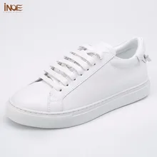 INOE new fashion style genuine cow leather casual spring wedding shoes for women flats leisure summer shoes high quality white