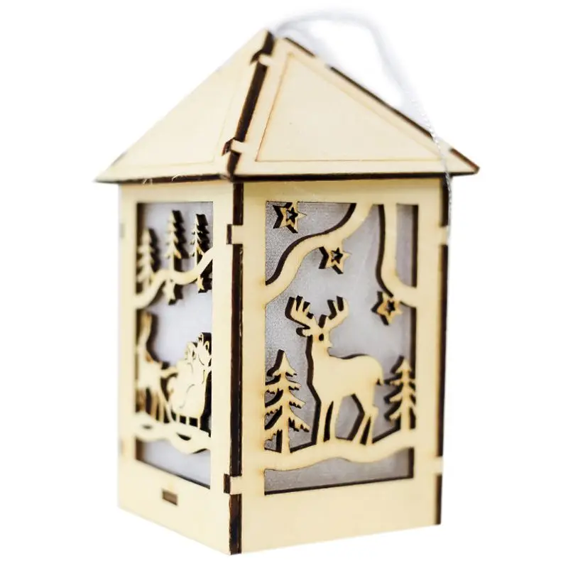 

Festival LED Light Wood House Christmas Tree Hanging Ornaments Holiday Nice Xmas Gift Wedding Decoration(elk)