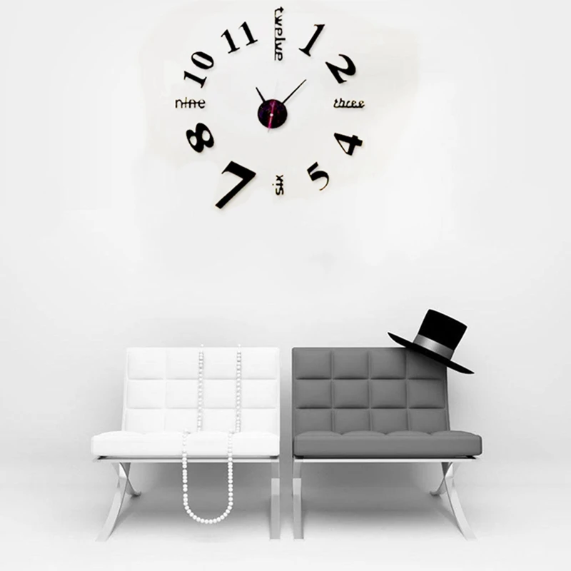 English Number Clock Watch Wall Clocks 3D Acrylic Mirror Stickers Home