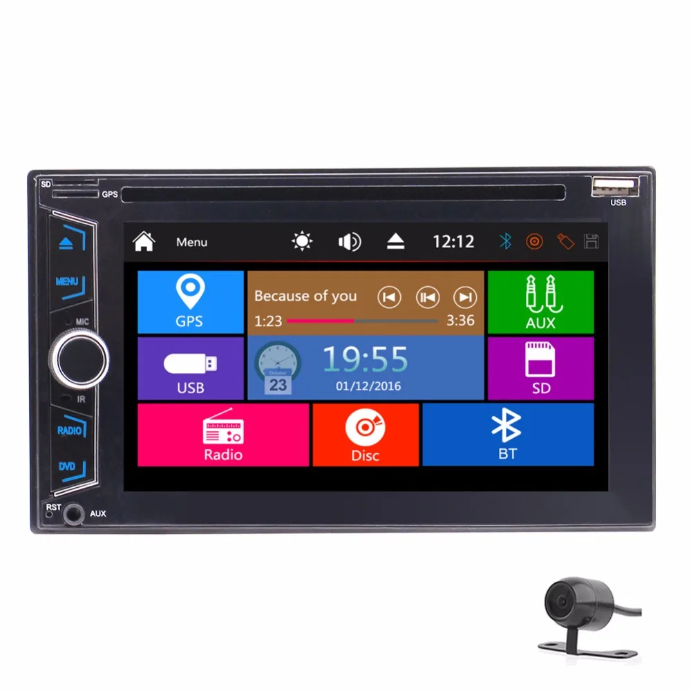 

Double 2 Din 1080P Capacitive Touch Screen Car Stereo Support SWC GPS Navigation DVD Player with FM/AM/RDS Bluetooth+Rear camera