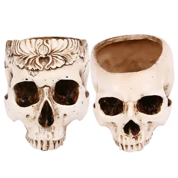 

Besegad Halloween White Skull Head Flower Sculpture Pot Skull Bone Bowl Container Replica Ashtray Halloween Decoration Horror