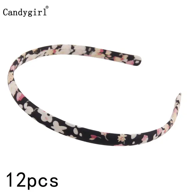 12pcs Flower DIY Ribbon Hairband Women Girl Covered Hair Accessories Headpieces Satin Polyester Jewelry Headbands boho Headwear Black Headbands