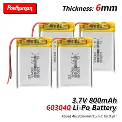 Перезаряжаемые 603040 Li-Po Li ion литий-полимерный аккумулятор ячеек 800 mAh липолитиевый полимер Батарея для Динамик gps-сигнализация MP3 MP4 игрушка DIY