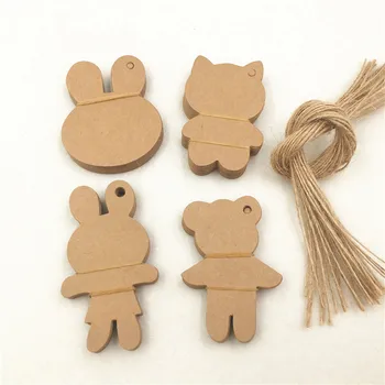 

100Pcs + 100Pcs Strings Handmade Kraft Paper Tags Lovely Rabbit Bear Cat Animal Shaped For Blank DIY Gifts Available Hemp Ropes