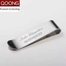 QOONG con grabado personalizado de acero inoxidable plata Delgado bolsillo dinero tarjeta de visita con clip tarjeta de crédito efectivo cartera QZ40-008