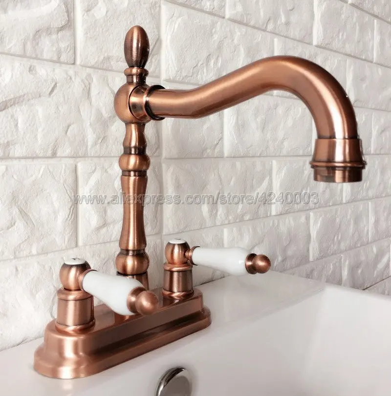 

Antique Red Copper Basin Faucet Bathroom Basin Taps Double Handle Vanity Two Hole Mixer Water Taps Krg049