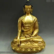 Песня voge Gem s6807 1" Тибет Буддизм народная Фиолетовый Бронзовый 24 К Золотой резной сидеть Будда Шакьямуни Статуя