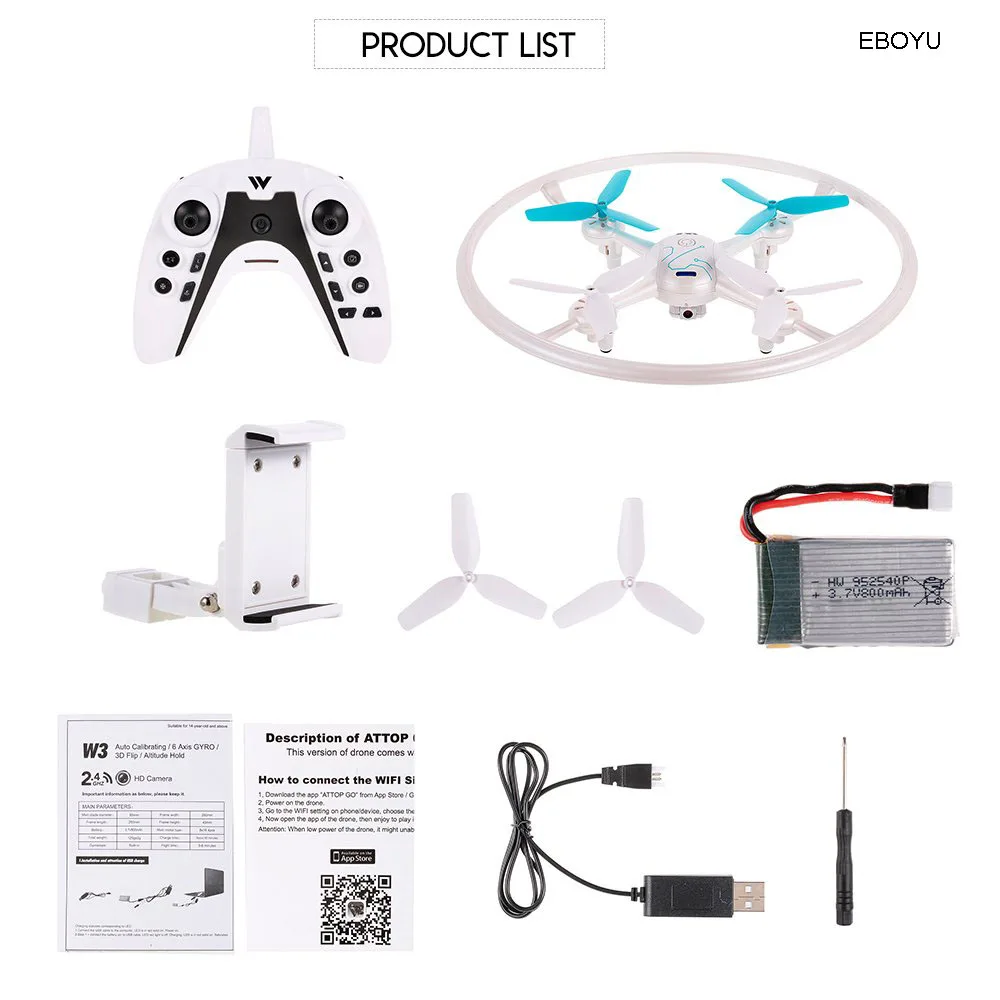 EBOYU Attop W3 2,4 ГГц 4CH 0.3MP HD Камера Wi-Fi FPV Дрон с светодиодный свет удержания высоты G-sensor один ключ возврата RC Квадрокоптер с дистанционным управлением