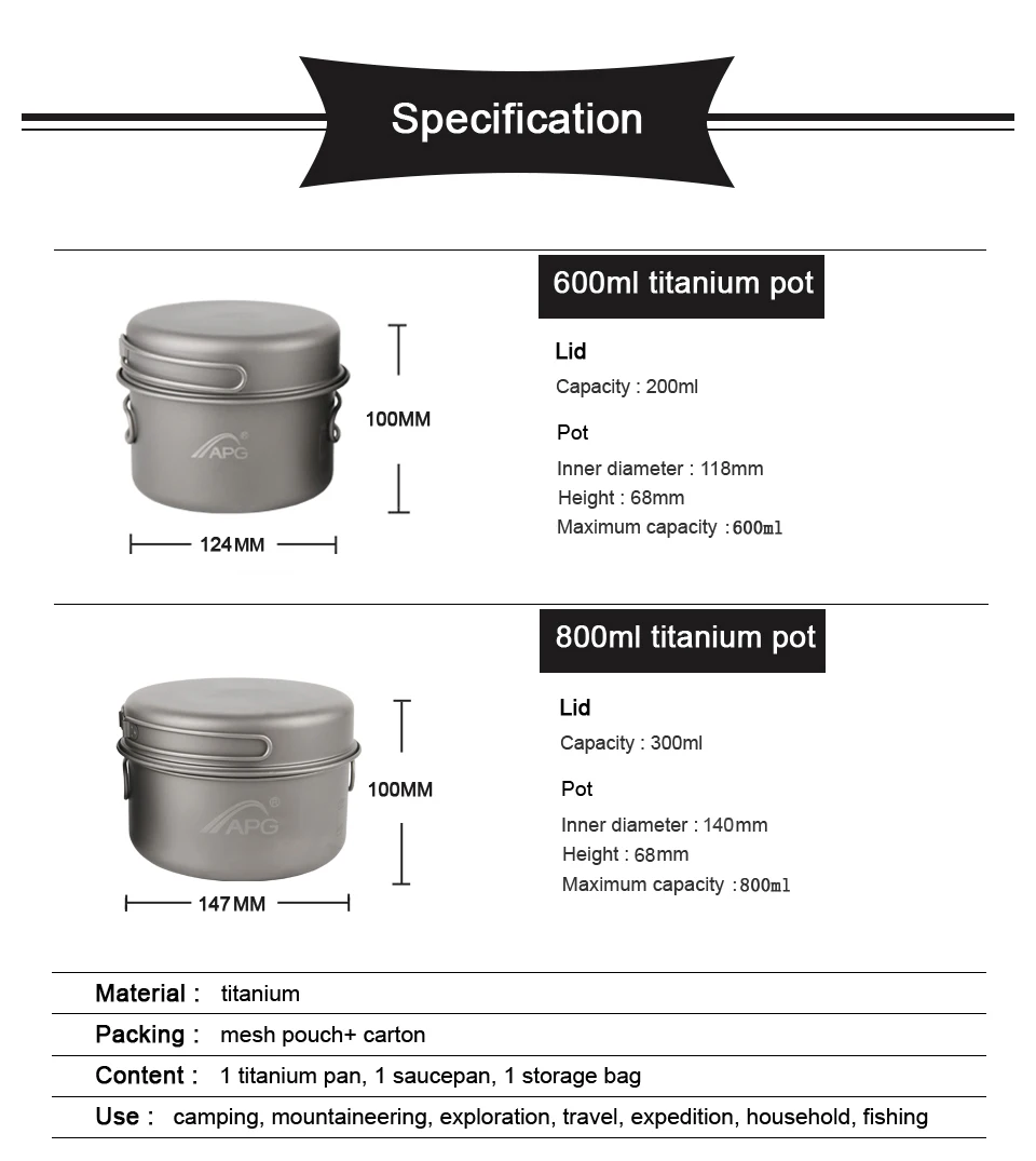 Набор титановой сверхлёгкой посуды со складными ручками два разных котелка с крышками-сковородами