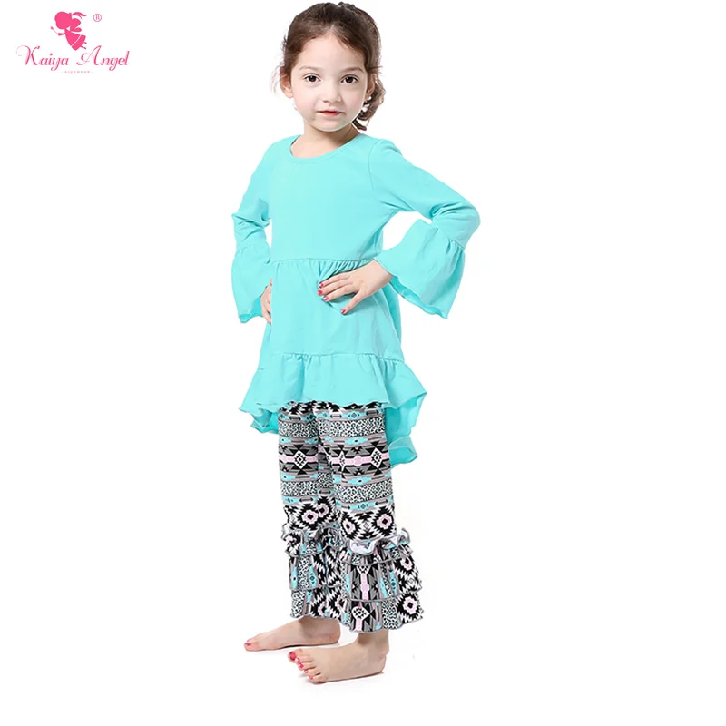 US $76.15 Kaiya Angel Fall Outfits Persnickety Girls 2 Pieces Sets Mint Dress Ruffle Pants Suit Autumn Children Girl Clothing Set Floral