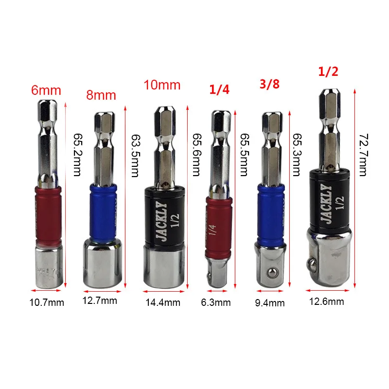 

6pcs/set of 1/4" 3/8" 1/2" Hexagon Drill Socket Wrench Adapter Driver Lengthen Drill Bit Power Tool Hexagon Handle Head Set