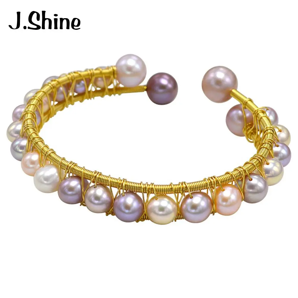 

JShine Pure Cultured Pearl Open Cuff Bangles & Bracelets for Women Trendy Handmade Freshwater Pearl Bracelet Women Fine Jewelry