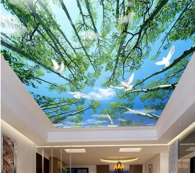 Custom Photo Ceiling Murals Wall Paper Fresh Trees And Blue Sky Custom Photo Ceiling Murals Wall Paper Fresh Trees And Blue Sky Decor Painting