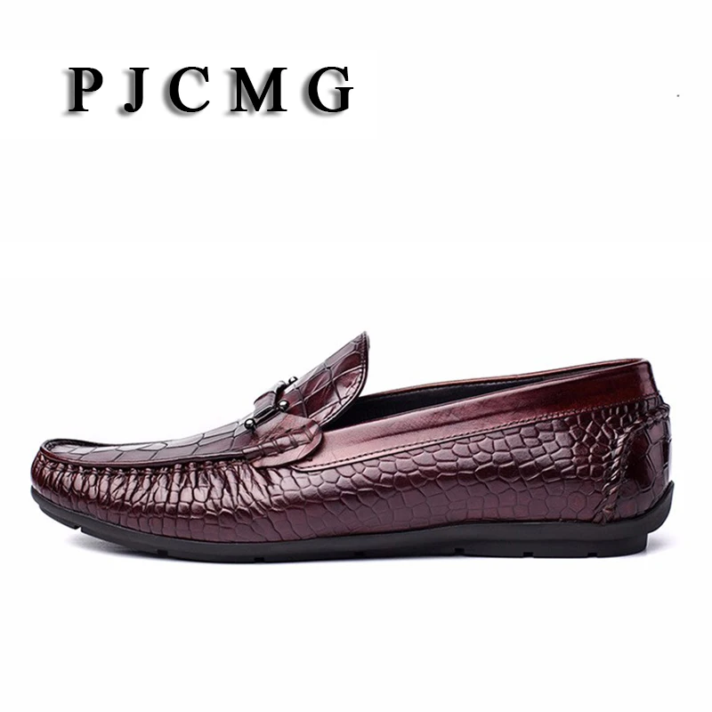 PJCMG Модная обувь на плоской подошве мужские черные/красные вечерние Повседневное без застежки тисненная кожа Для мужчин Туфли без каблуков оксфорды, лофтеры Повседневное мужские Мокасины Обувь