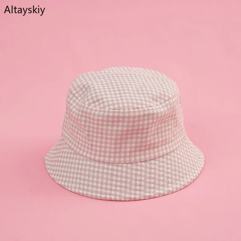 

Bucket Hats Women Plaid Harajuku Student Soft Unisex Outdoor Kawaii Womens Simple All-match High Quality Fisherman Hat Trendy