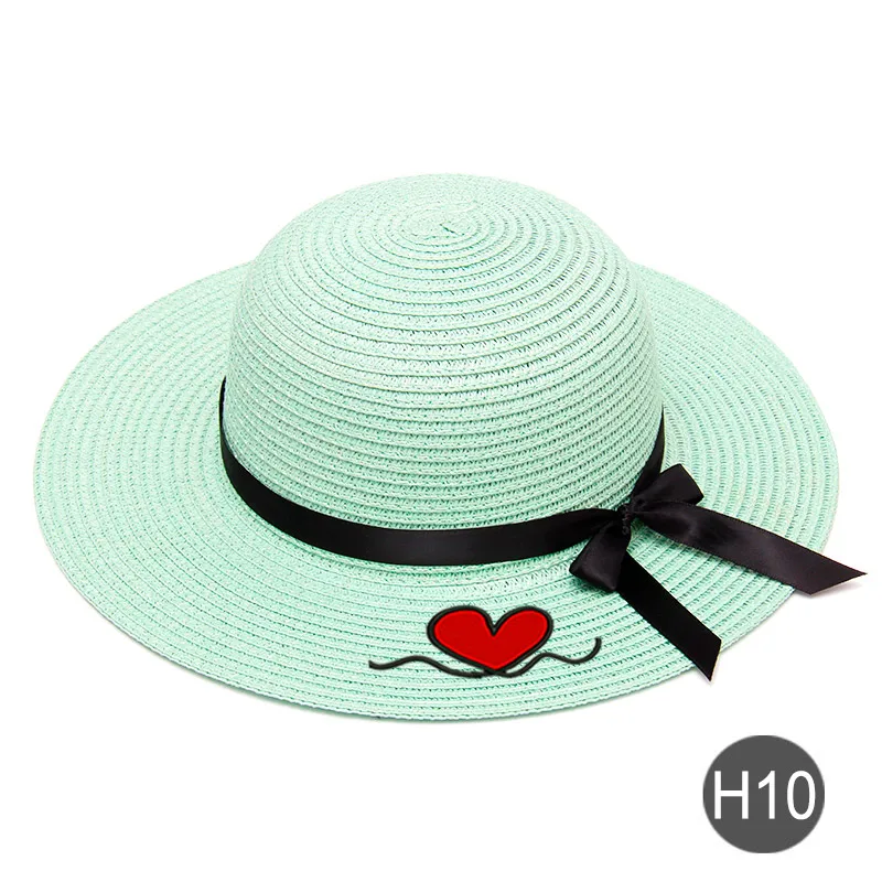 Детская соломенная шляпа с вышивкой, индивидуальный логотип, ваше имя, шляпа от солнца, соломенная шляпа с большими полями, летняя пляжная шляпа - Цвет: H10