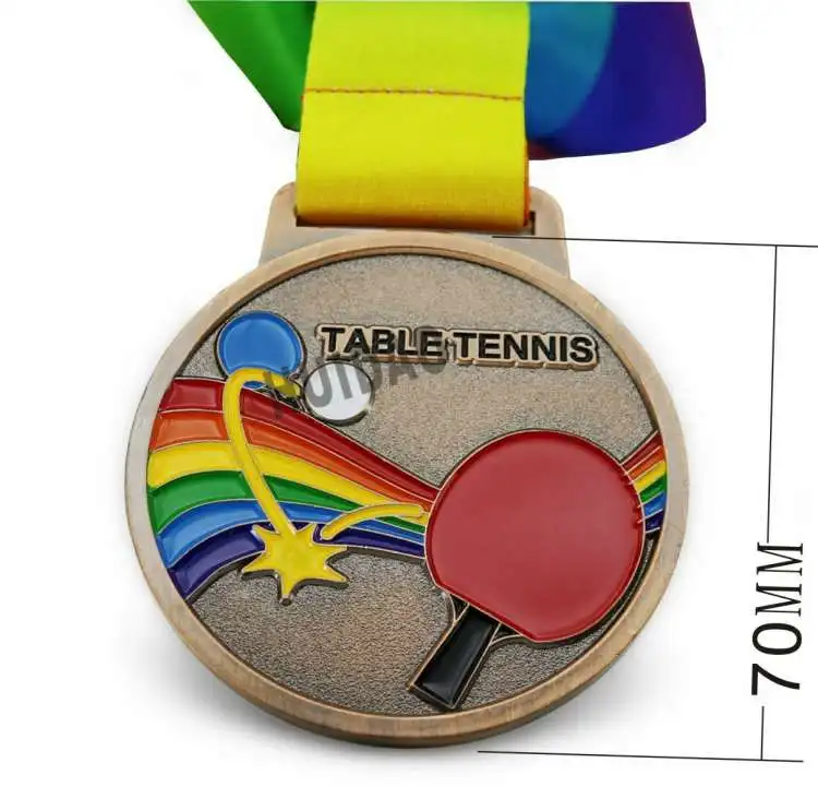 Размер 70 мм медали для настольного тенниса с лентой медали для пинг понга 1 набор = 3 шт в том числе(1 шт Золото и 1 шт серебро, 1 шт медь