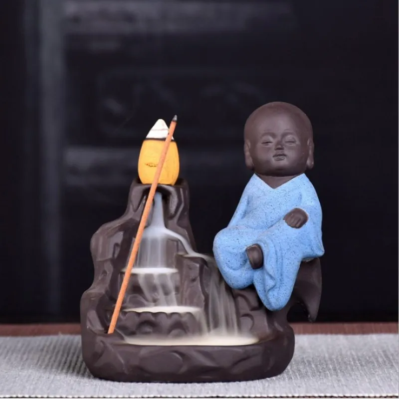 

1Pc Burner The Little Monk Small Buddha Censer Ceramic Waterfall Backflow Incense Burner Holder Home Decor Teahouse Home Use