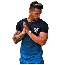 Летняя новинка, Мужская футболка для тренажерного зала, фитнеса, градиентного цвета, с коротким рукавом, футболки, обтягивающие, дышащие, повседневные, для бега, футболки, одежда для бодибилдинга