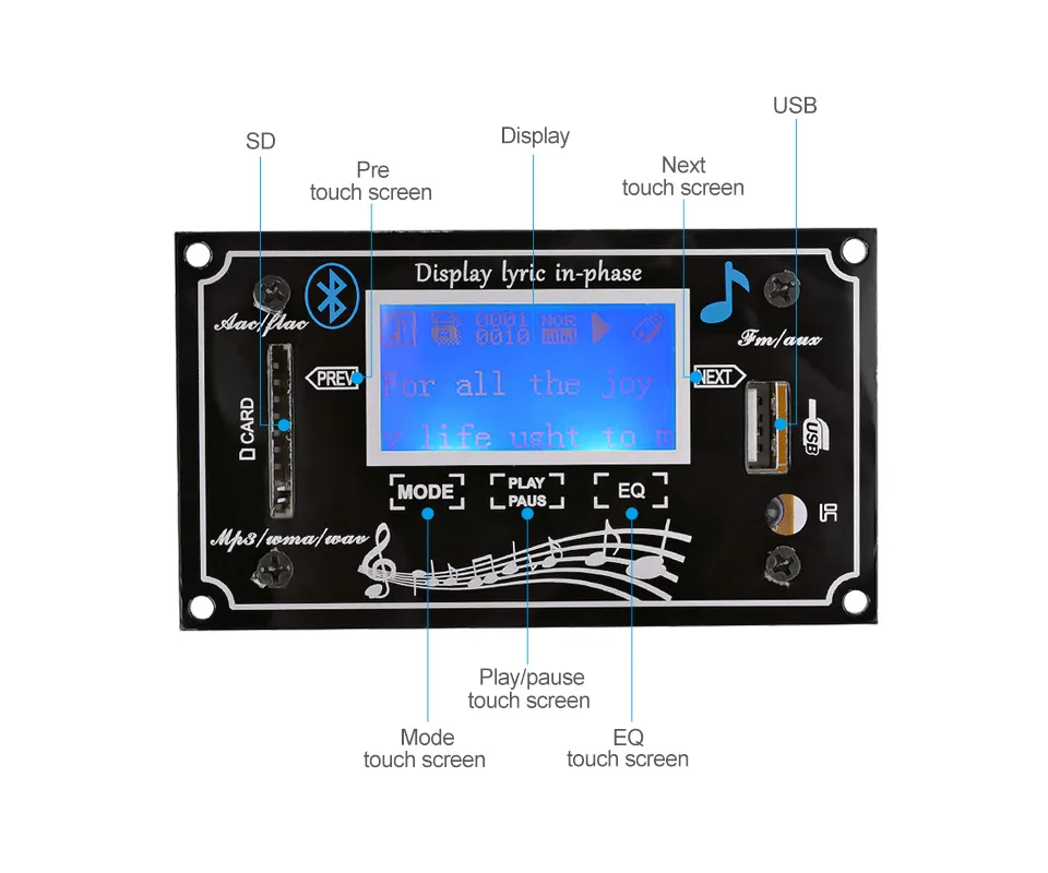 AIYIMA Многофункциональный сенсорный экран декодирование Bluetooth FLAC без потерь MP3 декодер с FM Запись DIY для усилителей домашнего кинотеатра