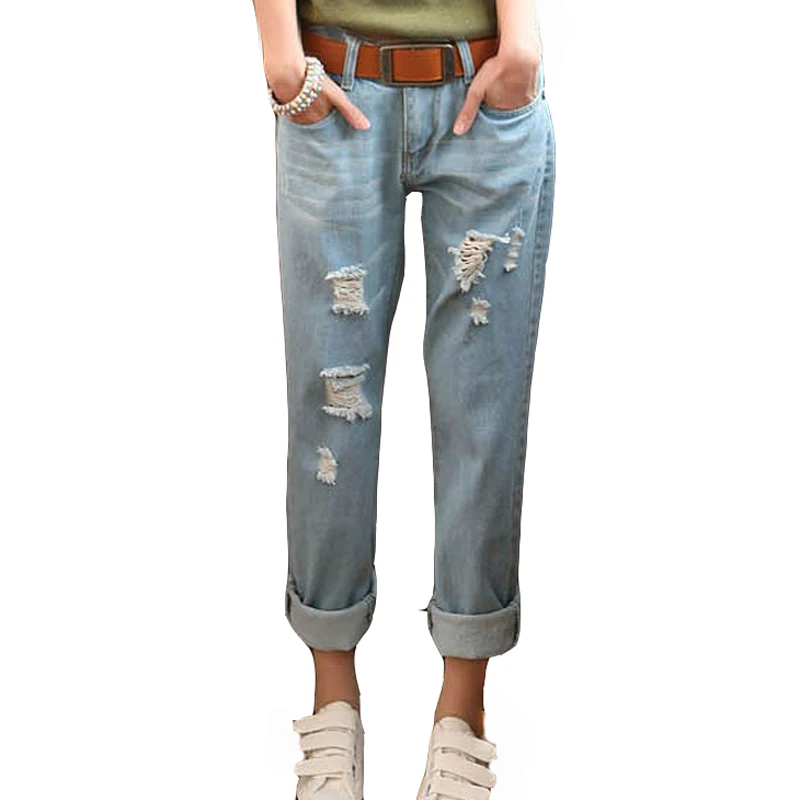 Women Pants Fashion Harem Denim Ripped Holes Jeans 2018 Big Size Oversized Vaqueros Pockets Jean Trousers New Pantalon |