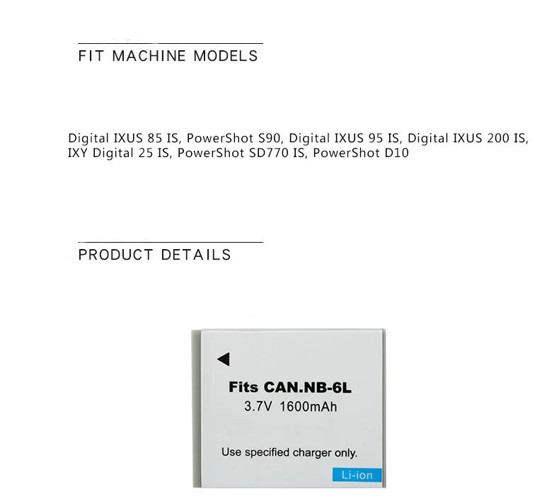 Dinto 1 шт. 1600 мАч цифровой батарейный блок NB-6LH NB-6L NB6L Замена батареи зум-объектив для Canon PowerShot S90 SD770 D10 IXUS 85IS